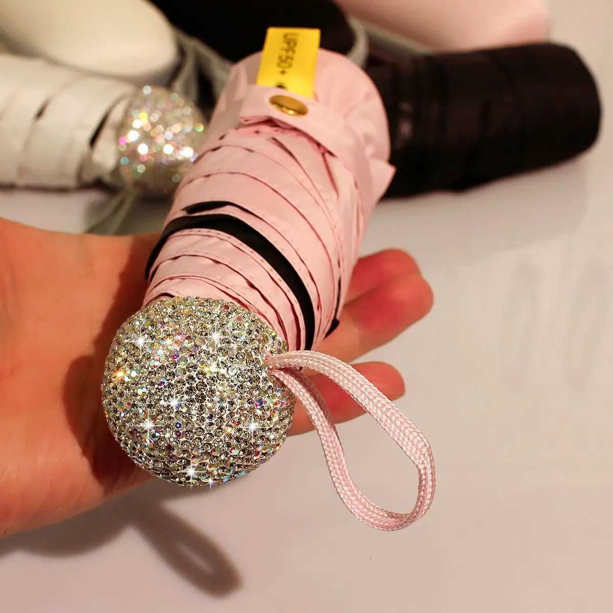 Luxury Rhinestone Portable Travel Capsule Umbrella Anti UV Sunscreen Folding Umbrella Girls Sunshine Umbrella Bling Rain Gear R250724