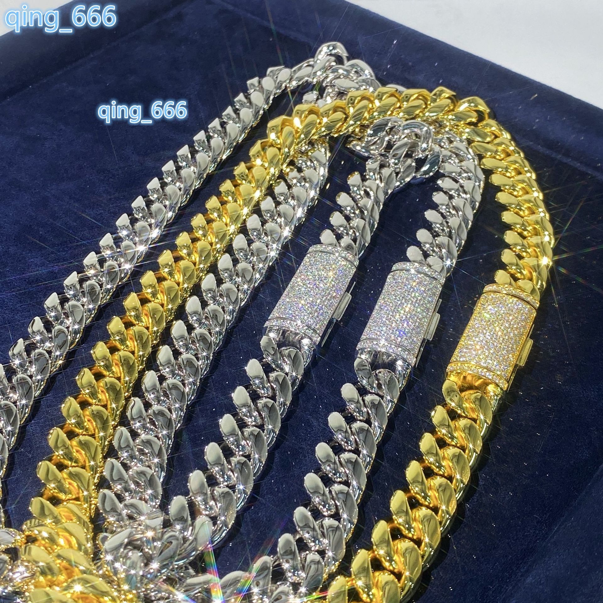 Hip Hop 8MM 10MM Stainless Cuban Chain with 925 Sterling Silver Moissanite Clasp Chain Necklace Bracelet for Men Jewelry