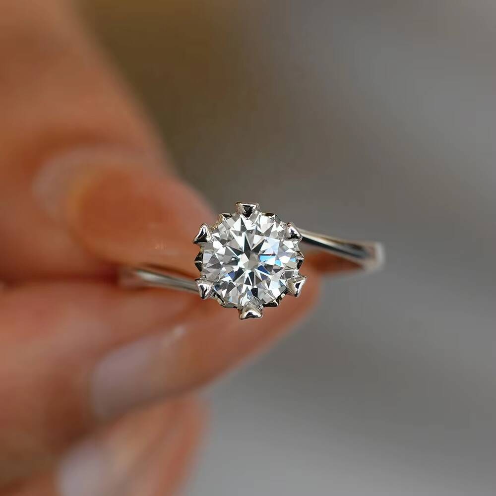 VANFI D VVS Moissanite Ring 925 Sterling Silver Rhodium-Plated Elegant Petal Claw Twist Band Design Daily Wear Engagement Ring