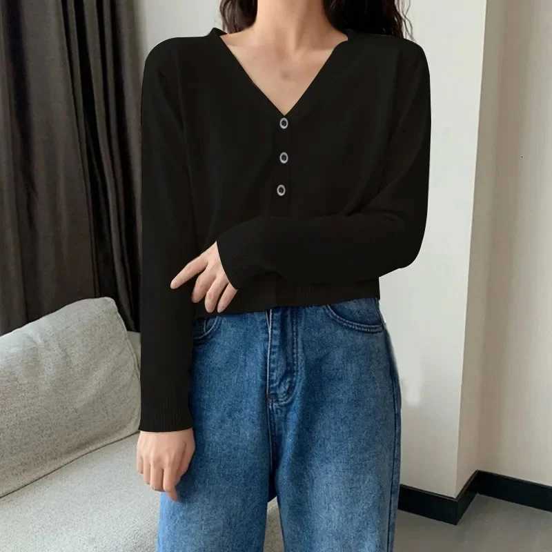 Womens Long Sleeve Cropped Cardigan V Neck Button Down Knit Lady Autumn Spring Knitted Single-breasted Cardigan Sweaters X2507241