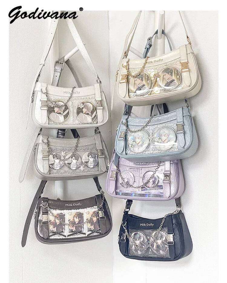 Original Rock Locomotive Bolso Transparent Crossbody Sweet Girl Women Solid Color Leather Underarm Bag Lolita Shoudler Bags