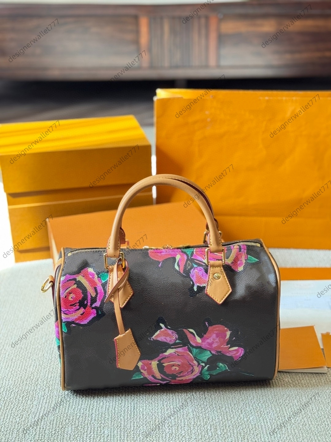 New leathers colorful rose flower pillow travel bag women leather designer speedyss classics shoulder crossbody bags handbags totes pouch purse 13085