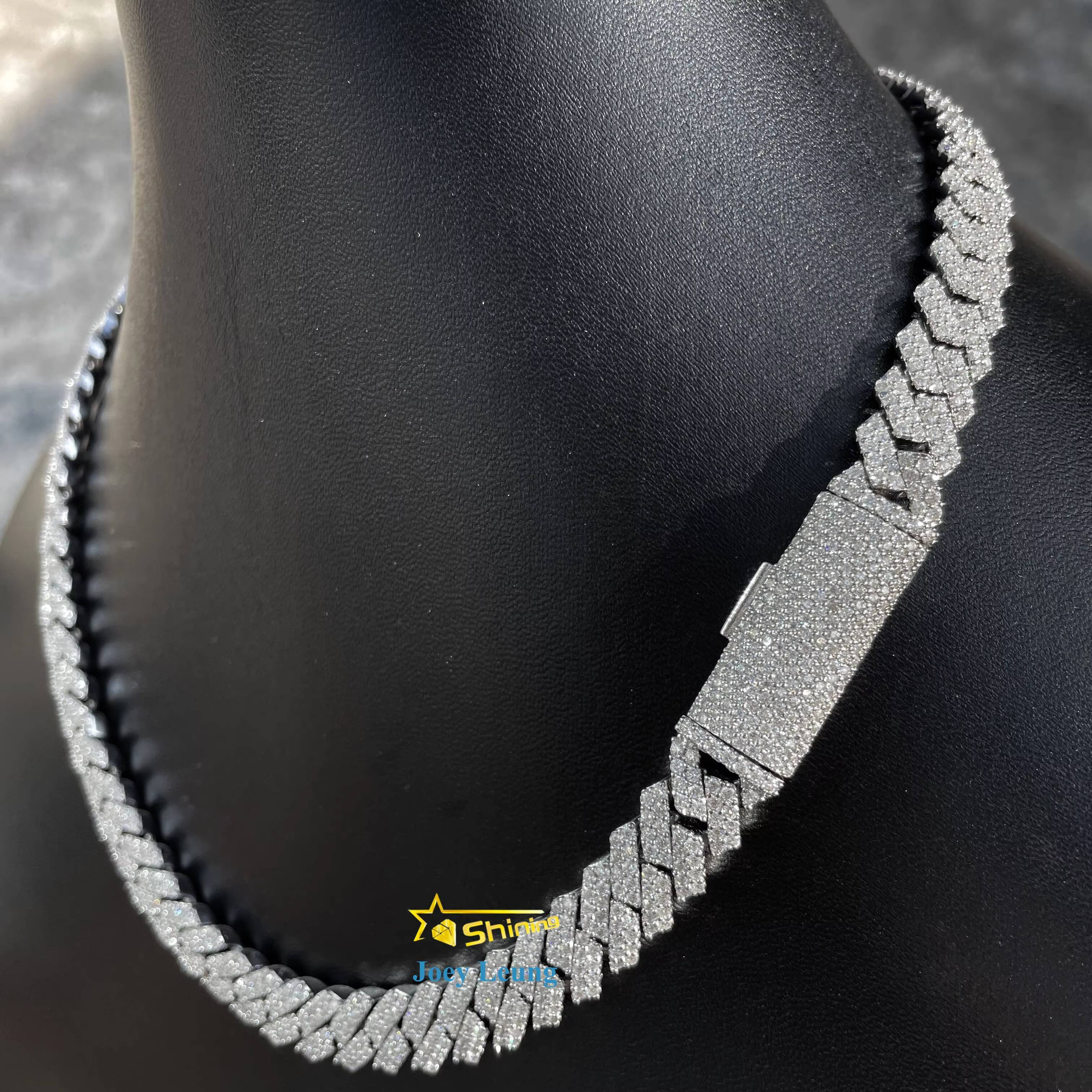 Wholesale Vvs Moissanite 10mm Iced Out Prong Set Cuban Chain S925 Silver Diamond 14KWhite Gold Plated