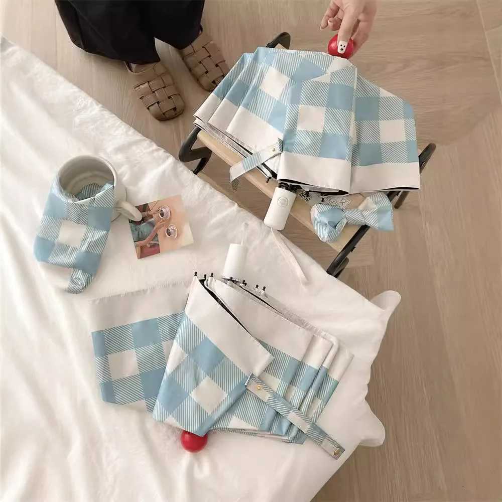 Minimally designed grid sun protection UV protection sun shading folding sun and rain dual-use automatic umbrella R250724