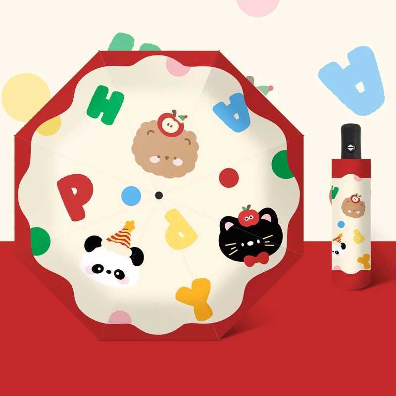 Extra large reinforced windproof and rainproof dual-use UV resistant fully automatic cute cartoon folding umbrella R250724