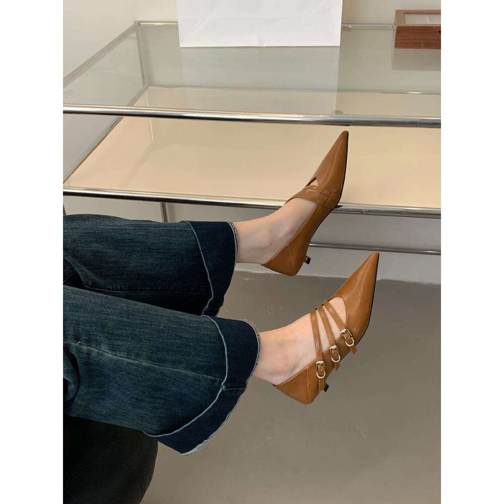 Designer 2025 Spring Single French Style Comfortable Leather Shallow Mouth Women's Soft Sole Versatile Casual Shoes
