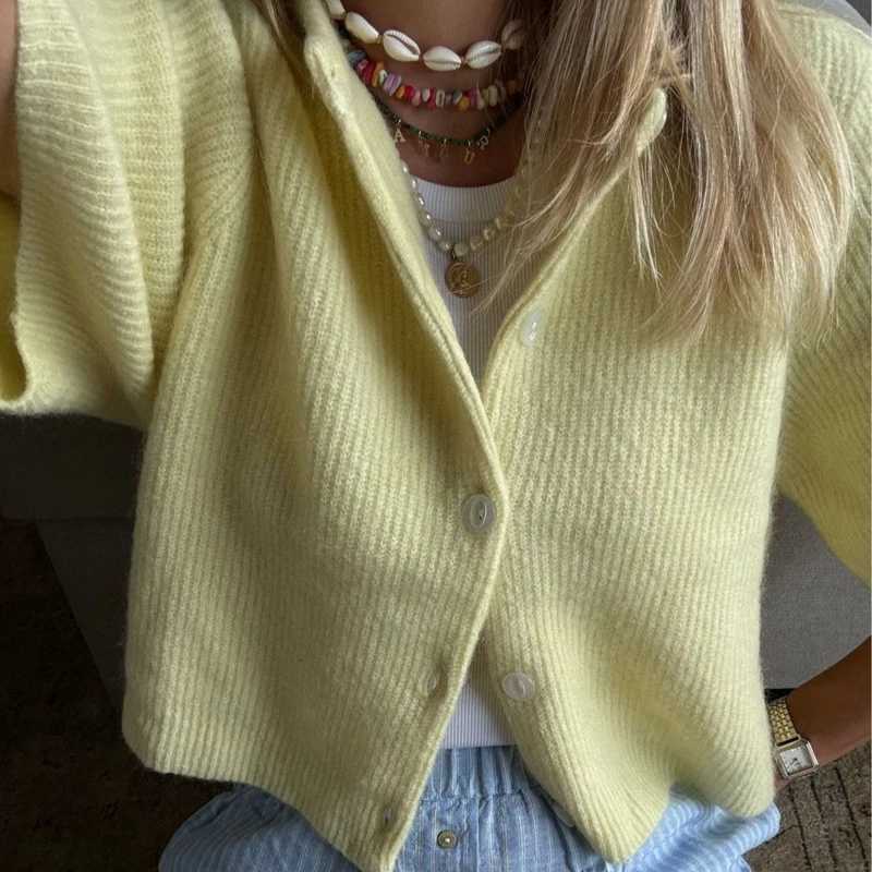 100% Cotton Yarn Y2K Vintage Loose Fit Button Up Knitted Sweater Women Short Sleeve Cardigans X250724