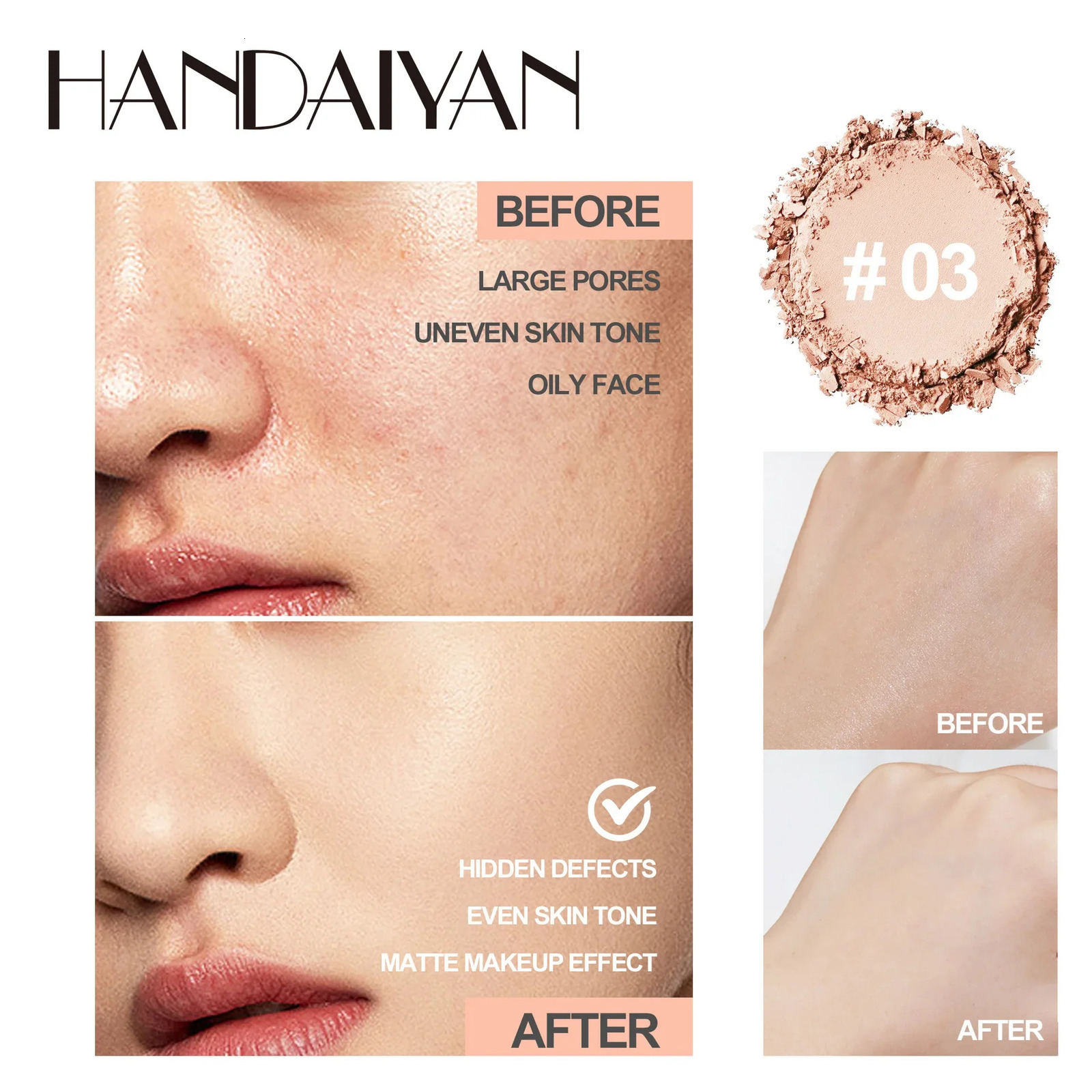 8 Color Matte Face Pressed Powder 24 Hours Oil Control Natural Setting Powder Foundation Full Coverage Waterproof Lasting Makeup 250716