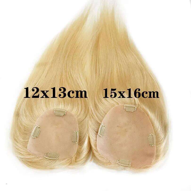 Blonde Color Silk Women Topper Air Bang 12x13cm Natural Scalp Top Base Straight Human Hair Piece with Clips 15x16cm