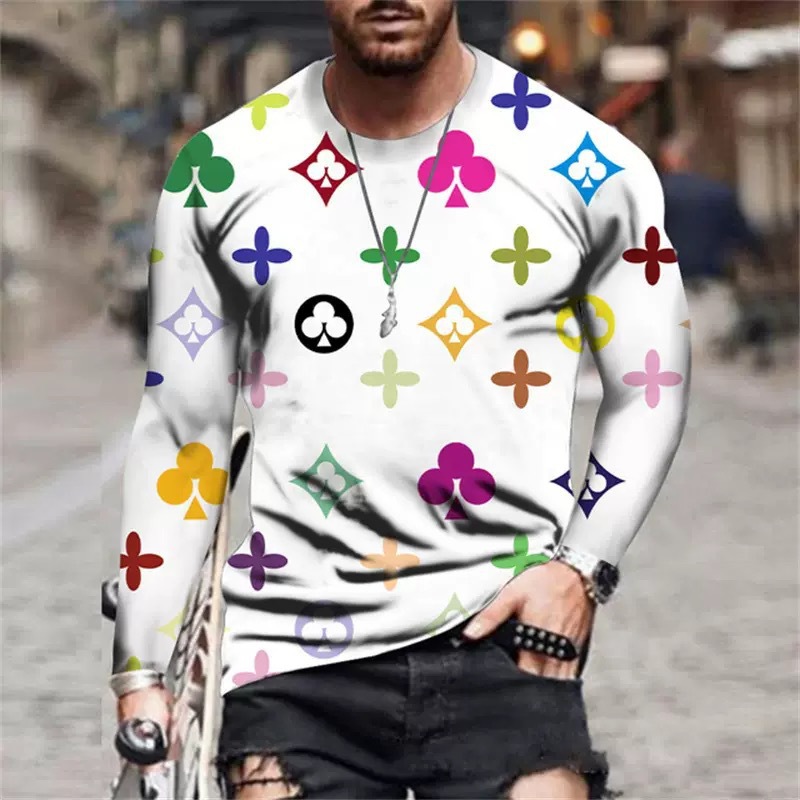 Trendy Mens Big Tall Long Sleeve Crew Neck T Shirt with Fashionable Printed Design for Urban Stylish Look