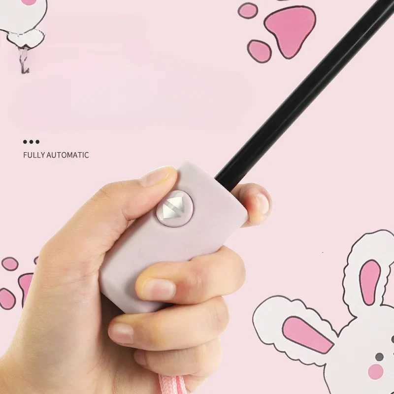 Cute Kids Umbrella Thick Black Glue Fully Automatic Umbrella Rabbit Sunshade for Children Students Waterproof Sunproof UV Umbrellas R250724