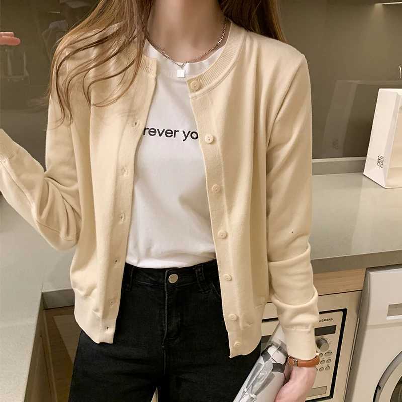 Knit Cardigan Women Spring Autumn Long Sleeve Sweater Coat Black White Beige Green Cardigan Top Female X250724