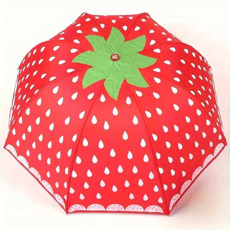 ute Strawberry Pattern Folding Umbrella with High Density Waterproof Fabric Travel Umbrella Portable R250724