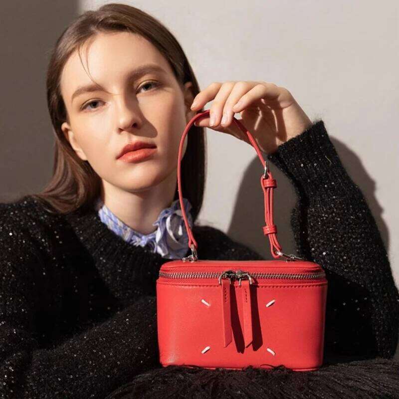 Sheepskin Box Makeup Genuine Leather Phone Fashionable Red Small Bag, Single Cross Shoulder Handbag For Women