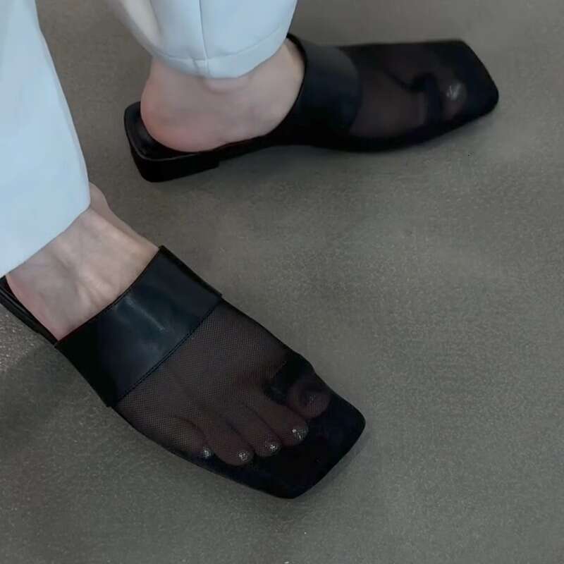 Heel Sandals Sandals Shoes Women Heels New Mesh Breathable Comfortable Toe Covering For Women Casual Versatile Square Toe Low Heel Mules Sa