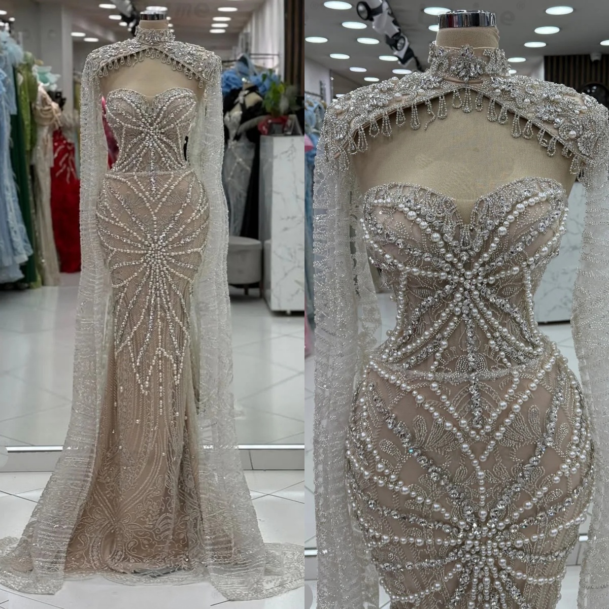 Gorgeous Evening Dresses For Women Sweetheart Neck Wrap Sleeveless Gown Pearls Beaded Sequins Floor Length Dress Party Customized Dress