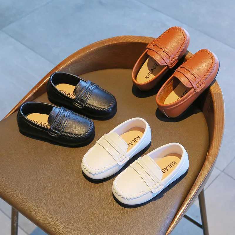 Children Soft PU Leather Shoes 2024 Spring Autumn Kids Oxfords Boys Shoes Slip-on Loafers Brown White Black XJ250724