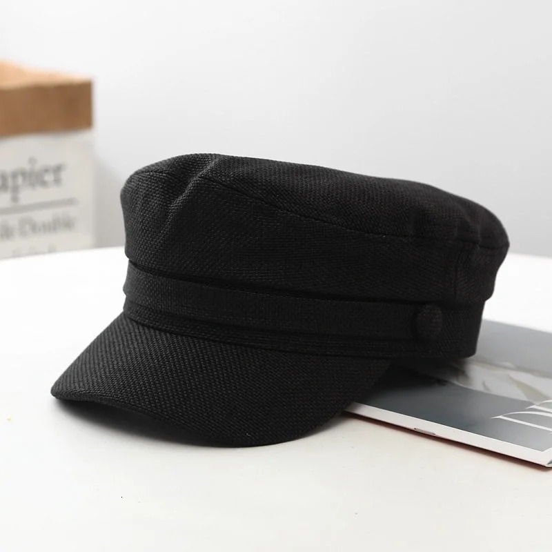 British Retro Style Solid Color Linen Breathable Flat Top sboy Cap Sun Hat Military Cap Beret Hats 250723