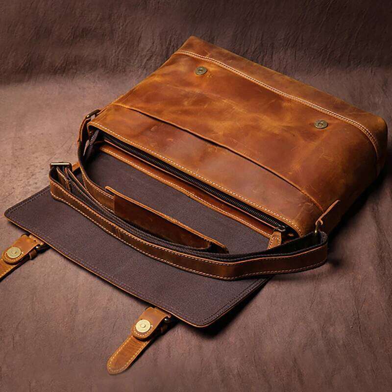GURO Men's Retro Messenger Crazy Horse Leather Briefcase High Quality Shoulder Sling Bag Crossbody For 12.9 Inch Ipad