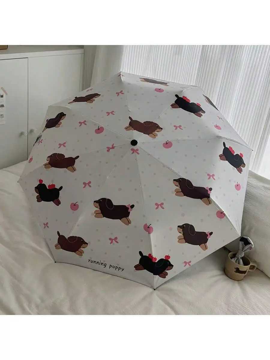 Running Dog Mini Womens Sunshade Umbrella UV UPF50+Protective Umbrella Small Portable Womens Folding Umbrella R250724