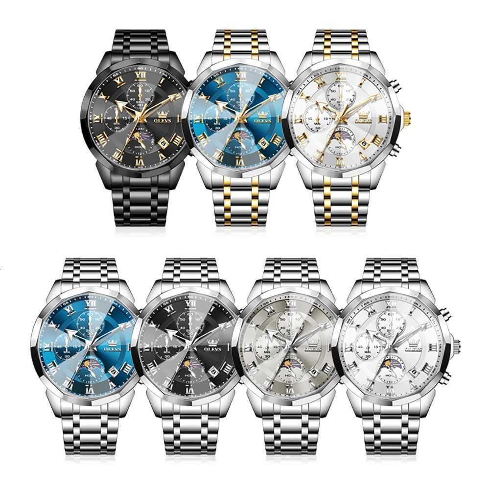 OLEVS 3675 Mens Watch Original Multifunctional Chronograph Quartz Watch Moon Phase Watches for Men Waterproof Mens Gifts Reloj W250724
