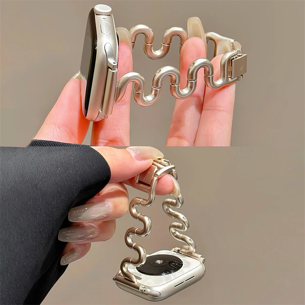 Slim IrregULar Shape Metal Strap For Watch Band ULtra 2 49 40 44 45 42 MM Women Gold Bracelet For 9 8 7 SE 6 250723