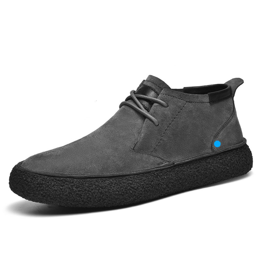 Nubuck Leather Suede Mid-Top Sneakers Martin Boots Men's Casual Thick-Soled Trendy Shoes