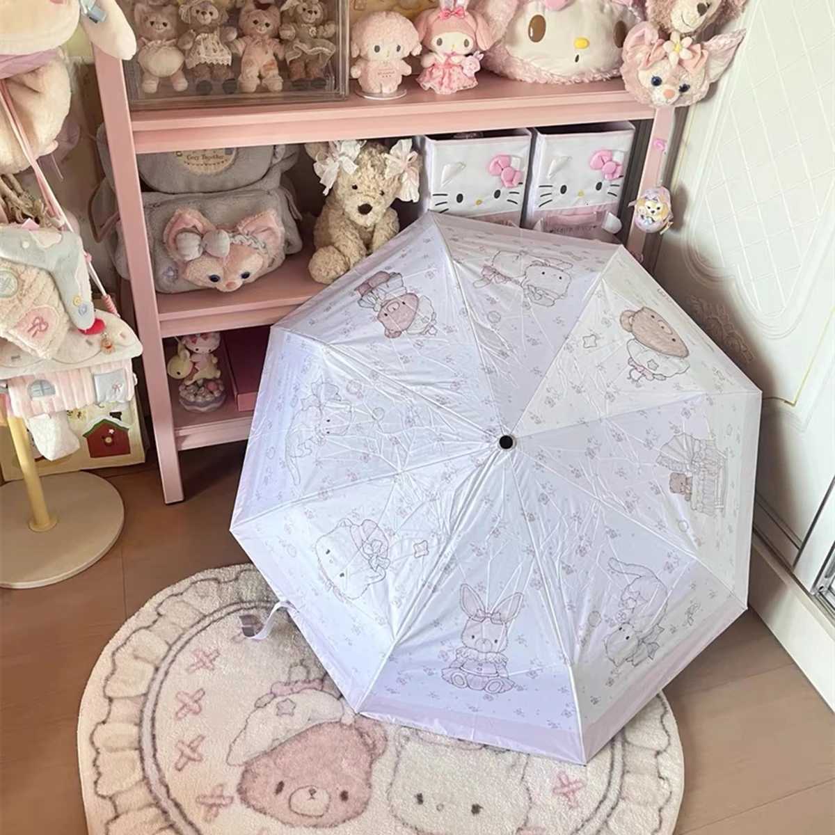 Pink Girl Sunshade Umbrella Cartoon Sun Protection Anti-UV Weather Umbrella Cute Sun Rain Dual Use Folding Umbrella R250724