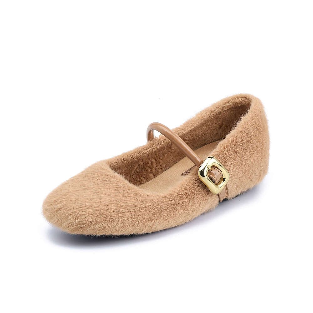 Designer Winter New Furry Women, High-end Thick Velvet Warm Shoes, One-Strap Korean Style Cotton Shoes for Women
