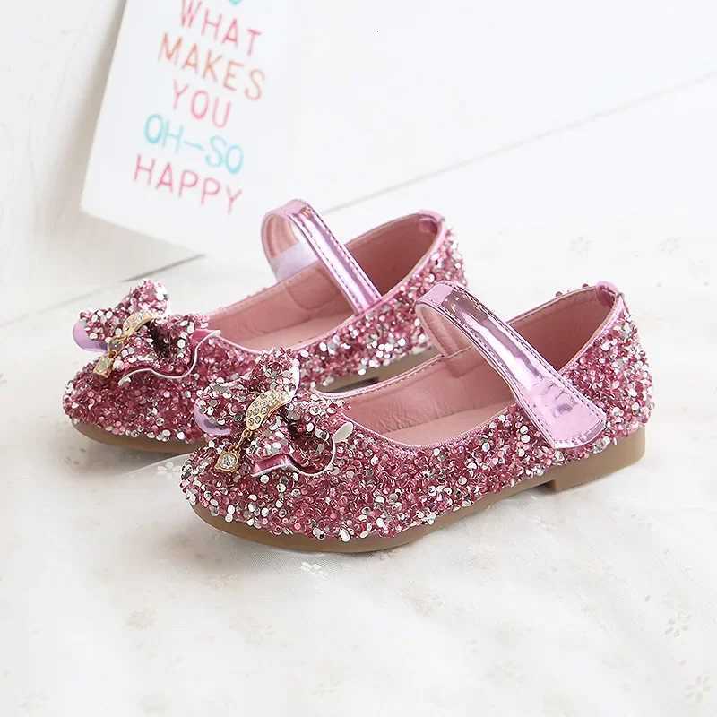 Children Leather Shoes For Girls Toddlers Big Kids Dress Shoes For Weddings Par Glitter Sequined Fabric With Bow-knot Mary Jane XJ250724