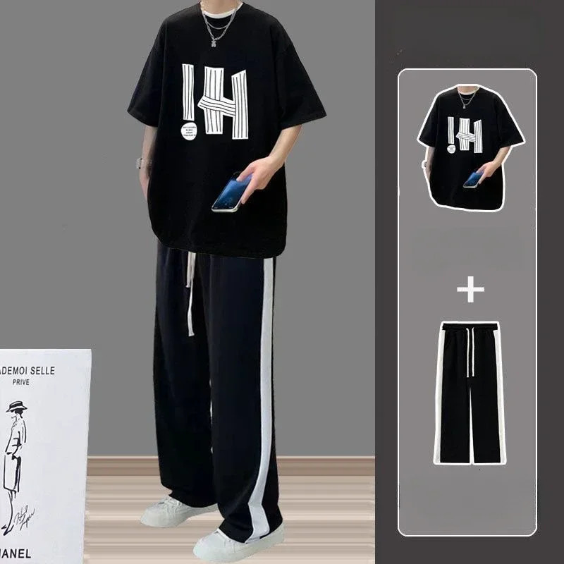 Sweatshirts White Sweatsuit Oversized T-shirts Pants Suits for Men Cotton Man Trousers Sets Tracksuit Cool Elastic Basic Xl Tee 250717