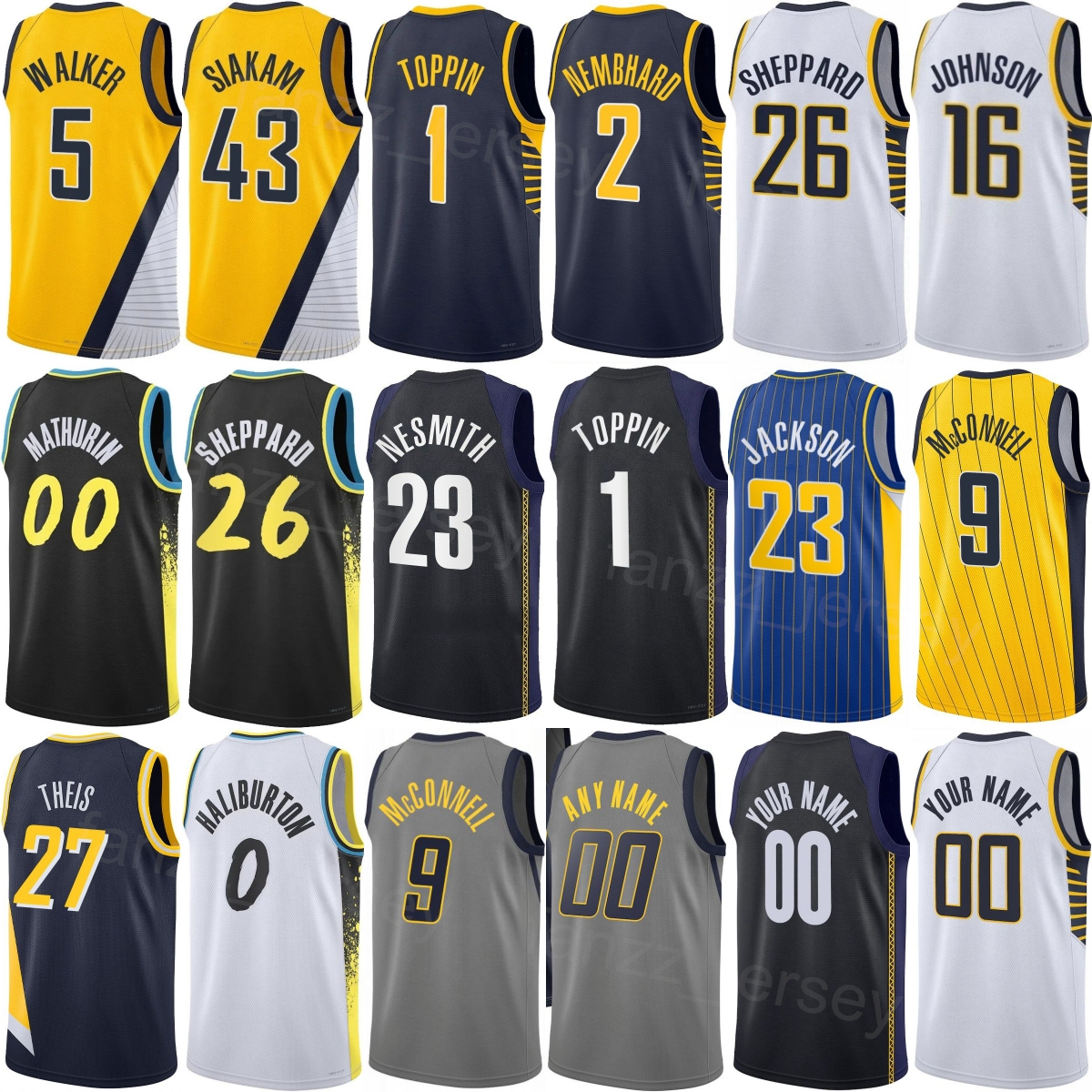 Printed Basketball Obi Toppin Jersey 1 Draft 2025 26 Ben Sheppard 26 Jarace Walker 5 James Johnson 16 Bennedict Mathurin 00 TJ McConnell 9 Navy Blue Men Women Kids