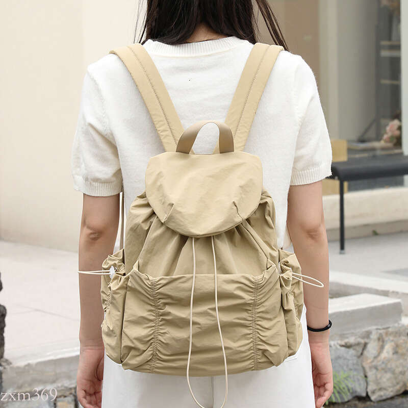 Casual Artistic Nylon Backpack Ins Fashion Drawstring Pleated School Internet Celebrity Fresh Canvas Double Shoulder Bag