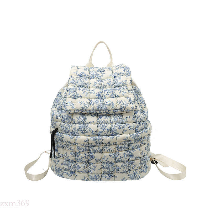 Down Pleated Backpack Women's Cloud Large Capacity Fluffy Plaid Lightweight Puff Bag