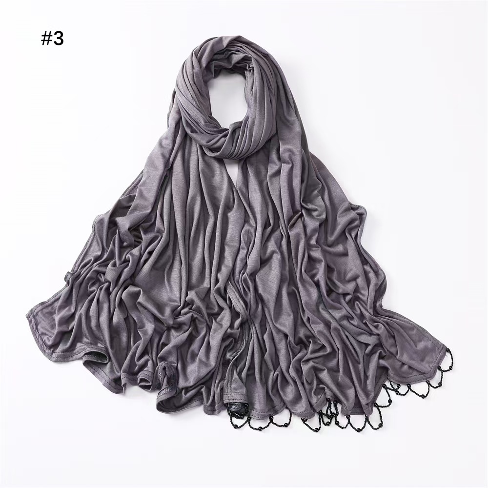 T1293 new pure color skin-friendly elastic handmade hanging beads ladies headscarf monochrome mercerized cotton versatile scarf
