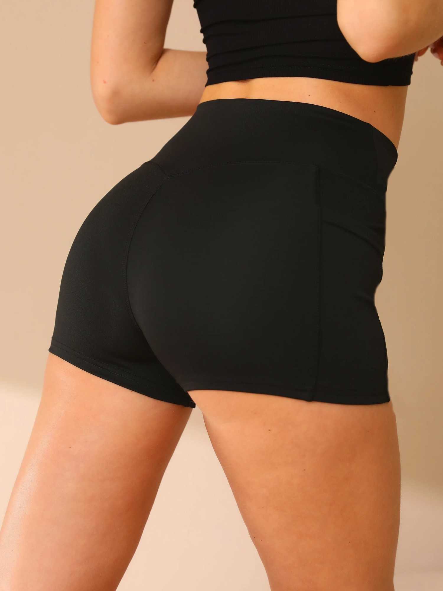 Women Gym Shorts Cross Waist Sport Fitness High Elasticity Yoga Tights with Side Pockets High Waist Solid Fashion Sweatpants XJ250724