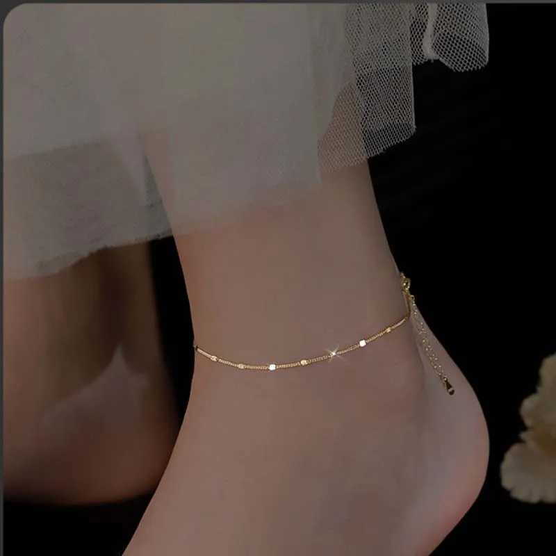 Exquisite Sparkling Small Square Transport Beads Anklets Bracelets for Women Fashion Simple Beach Thin Chain Party Jewelry Gifts S250724