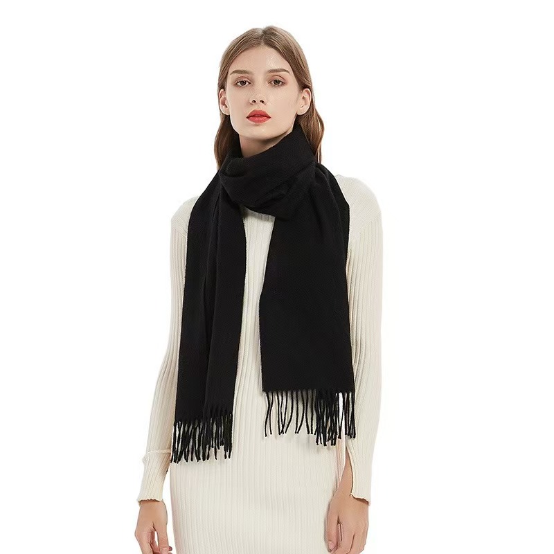 K1458 Pure color 100% sheep wool scarf versatile autumn and winter knitted neck thick warm solid color fashionable tassel red shawl