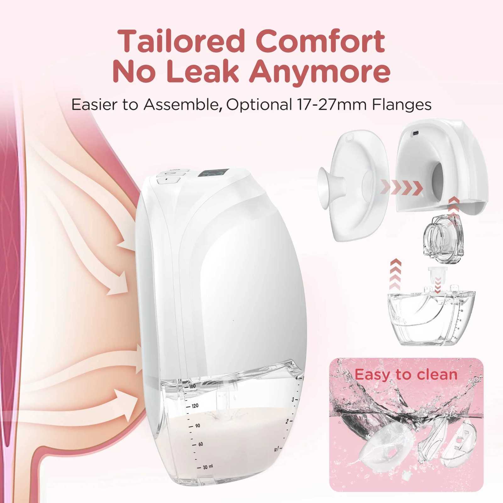 2/1pcs Wearable Breast Pump Hands Free Electric Breast Pumps Silent Comfort Milk Collector BPA-free LED Display 3 Modes 12 Levels X2507241