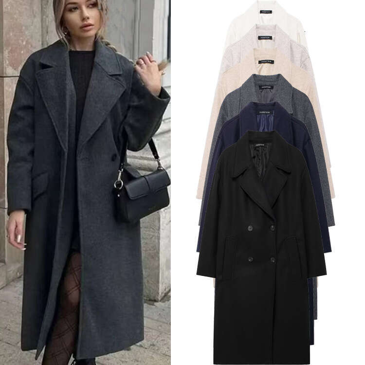 TRAFZA Autumn Winter New Women's Streetwear Warm Double-Sided High-End Light Luxury Trench Coat Jacket B5