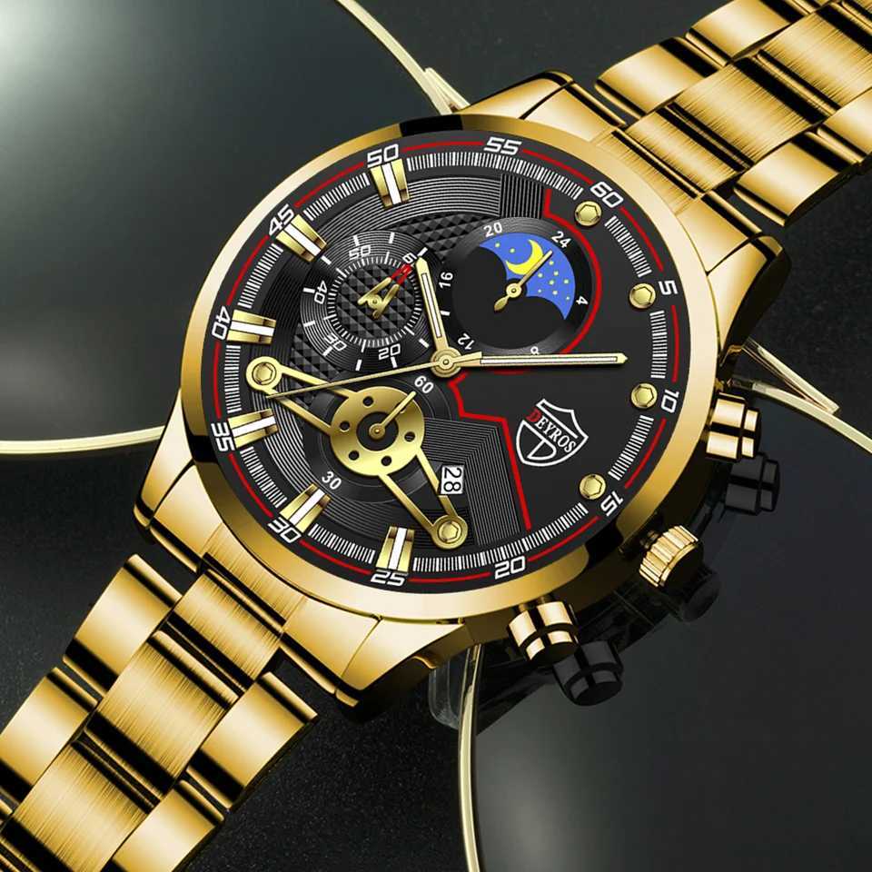 Mens Luxury 3-Piece Business Watches Mens Full Calendar Leisure Sports Watch Men Stainless Steel Quartz Watch W250724