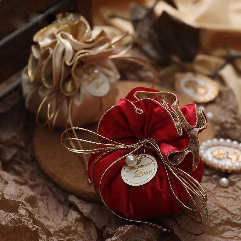 Exquisite Double-Sided Two-Color Silk Flower Bud Shape Small Wedding/Festival Gift Packaging Bag