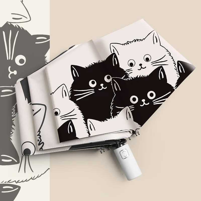 Cat Umbrellas Portable Rain And Sun Dual-Use Umbrella Automatic Folding Black Coating Anti UV Umbrella Kids Parasol Girls Boys R250724