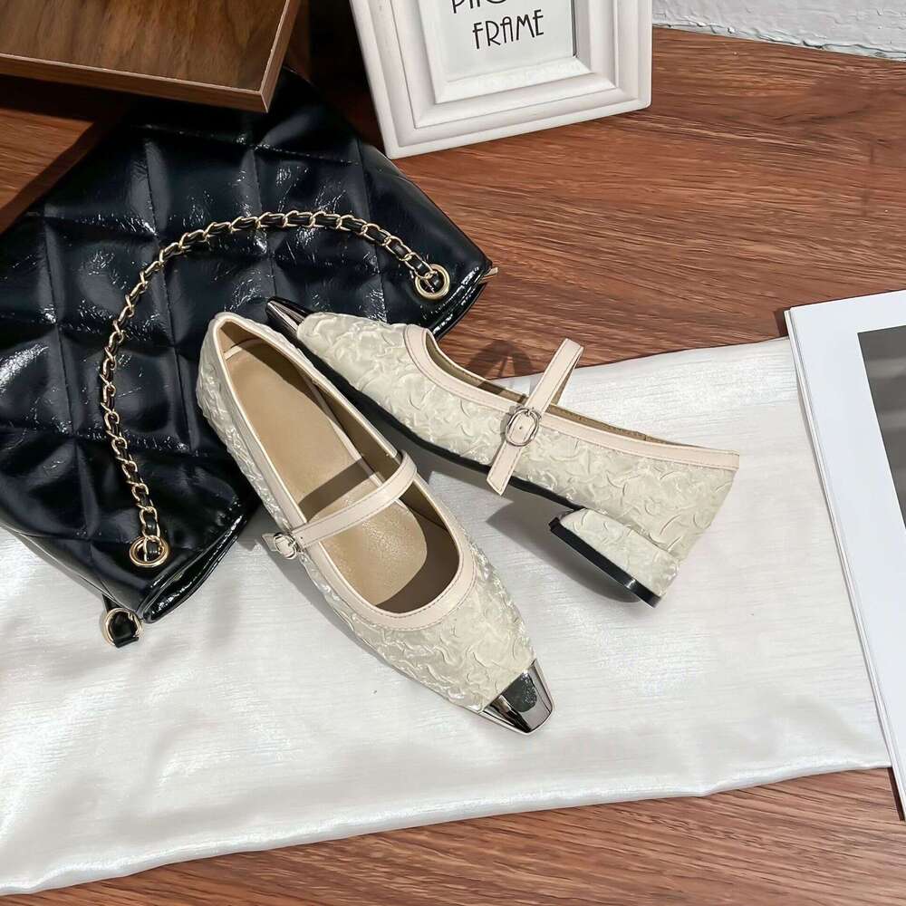 Leopard Print Shallow Mouth Single 2025 Spring Summer New French Style Patchwork Mary Jane Shoes Versatile High for Women Chunky Heels