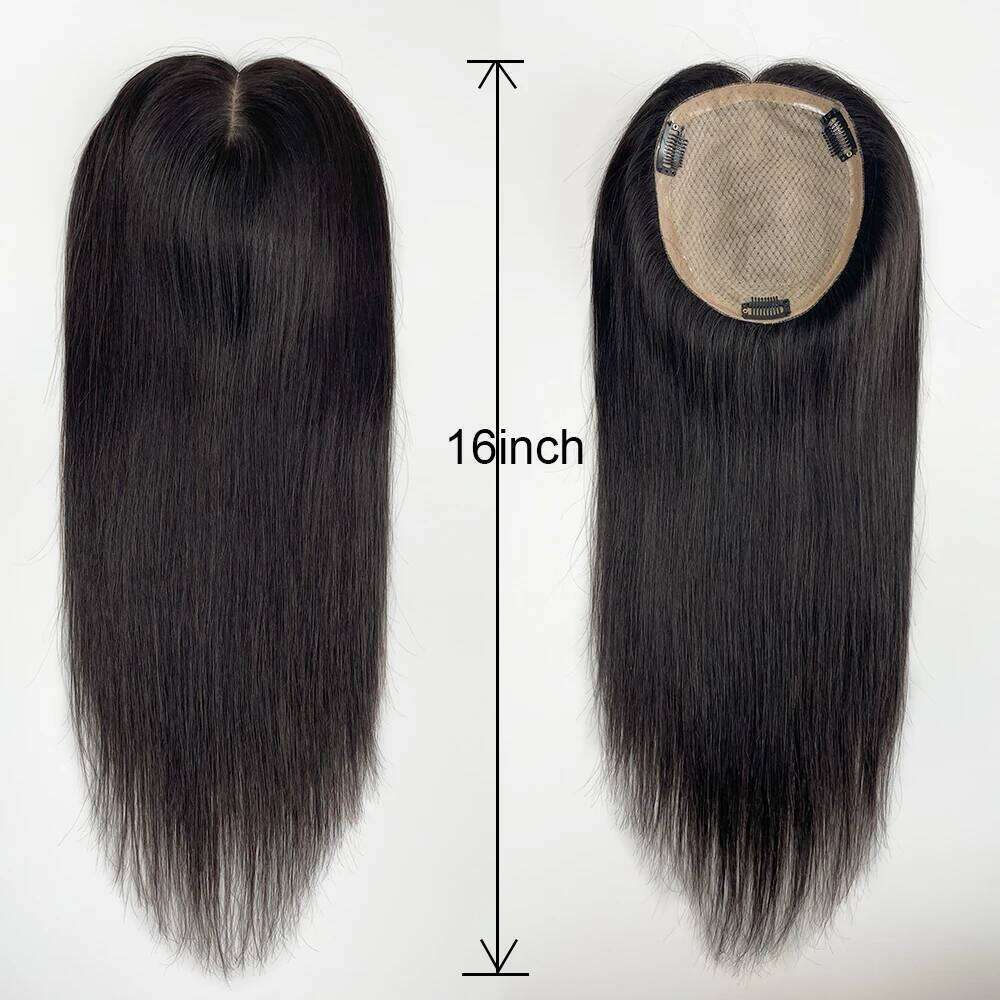 Full Hand Made Virgin Straight For Women Human Topper Hair Piece with Clips
