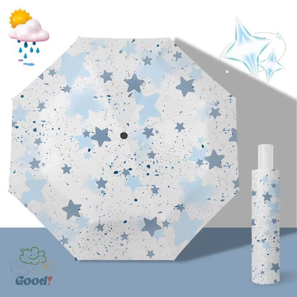 Blue Stars Full Motion Umbrella Sunshine Rain Dual Use Umbrella Sun Protection UV High-Precision Folding Sun Umbrella R250724
