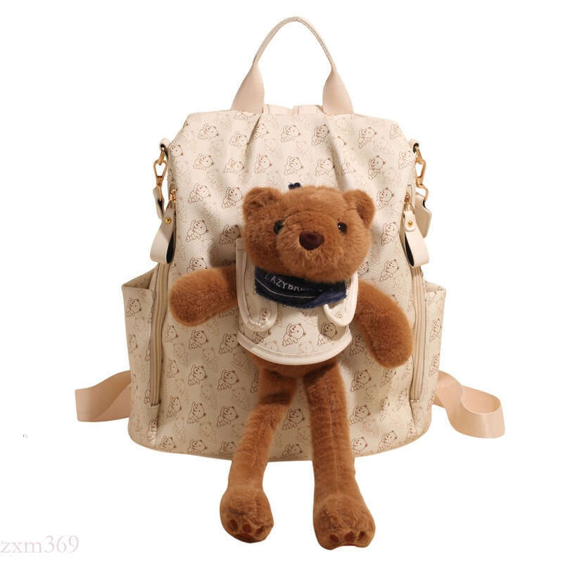 New Cute Bear Student Backpack Fashion Print Commuter Anti-theft Double Korean Version Lightweight Handheld Single Shoulder Bag