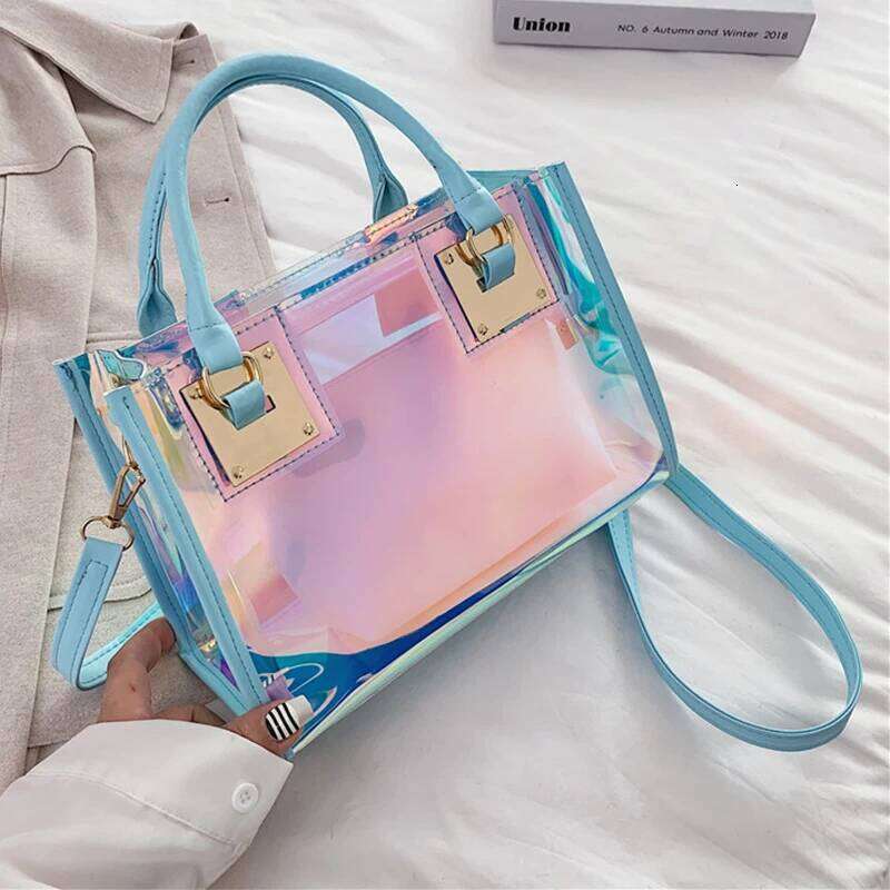 Fashion Laser PVC Jelly Tote Handbag For Women Large Capacity Transparent Top Handle Bags With Coin Wallet Lady Shopping Purse