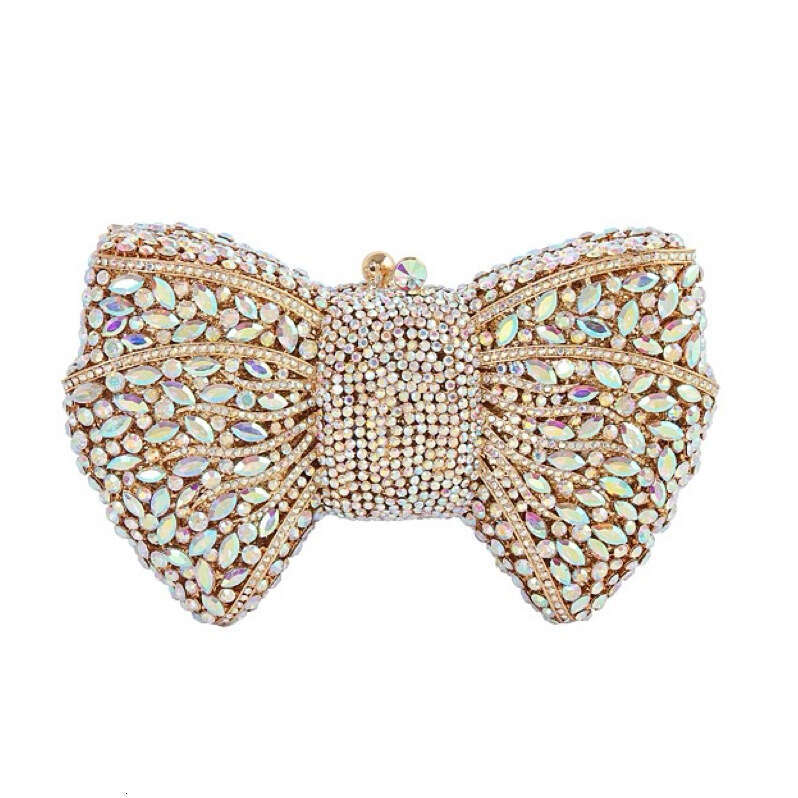 Bow Crystal Clutch Free shipping Butterfly Knot Inlaid Evening Hollow Full Diamond Handbag Banquet Women's Bag