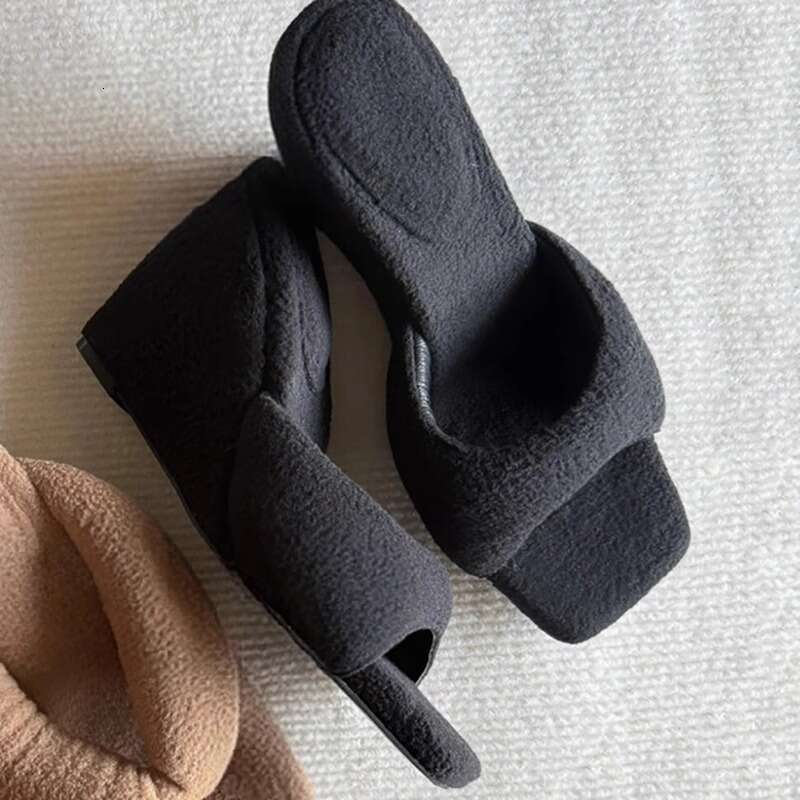 Heel Sandals Sandals Shoes Women Heels Round One Strap Wedge High Heels For Women Niche Fashion Versatile Plush Bread Square Toe Sandals